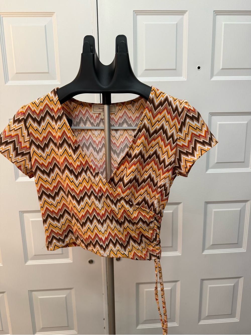Retro Chevron Wrap Crop Top in Mustard Multi
